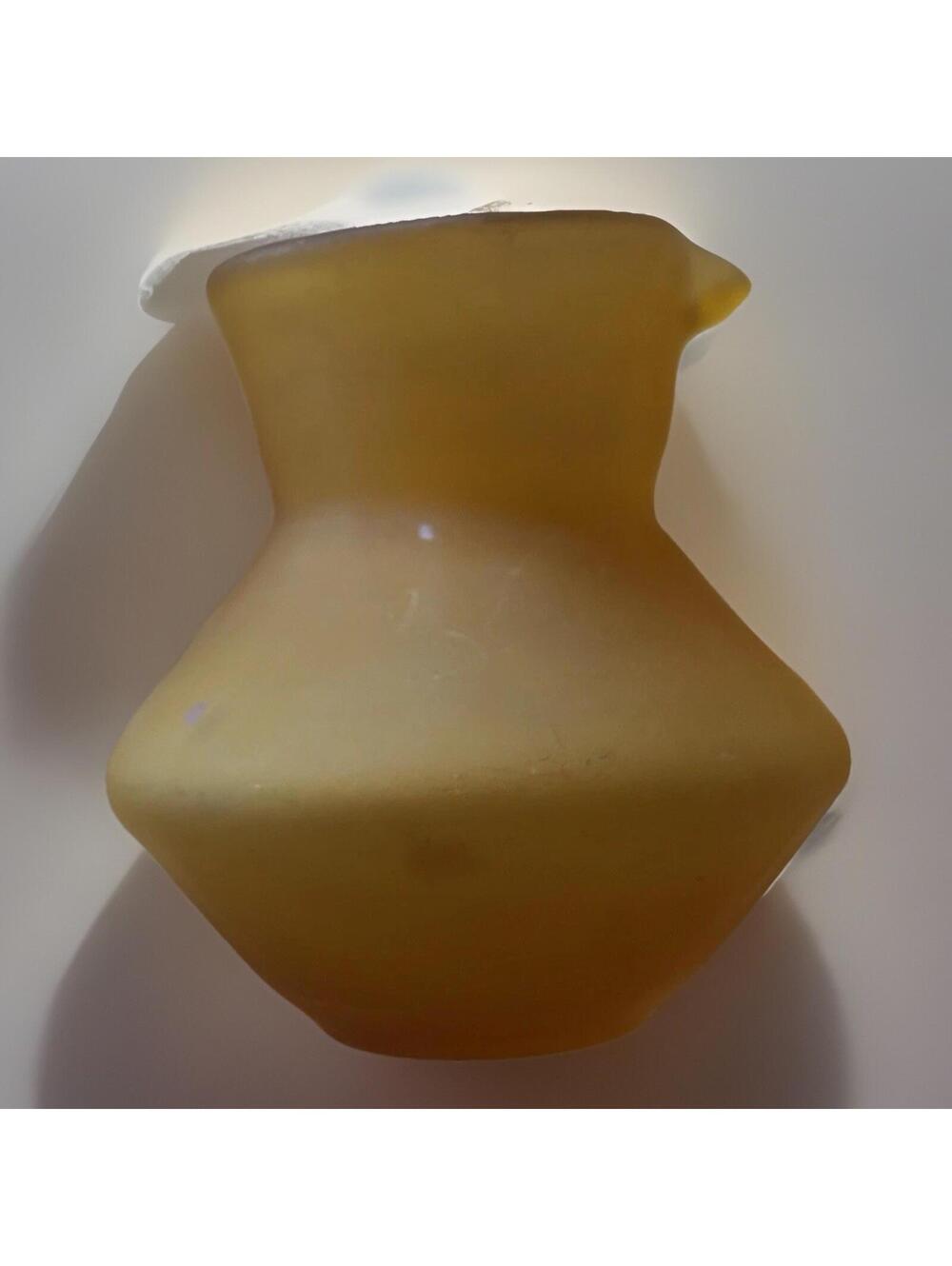 Beautiful Small Vintage Blown Glass Pitcher In A Lovely Yellow And Clear Handle